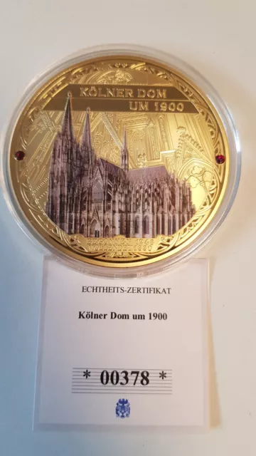 Gigant Medaille 70 mm Kölner Dom mit Farbdruck vergoldet PP