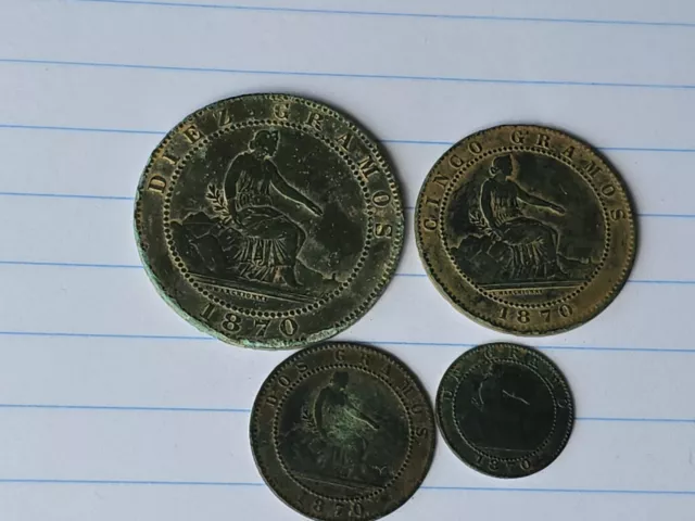 4 Monedas Españolas Republica 1870 Bonitas. M3