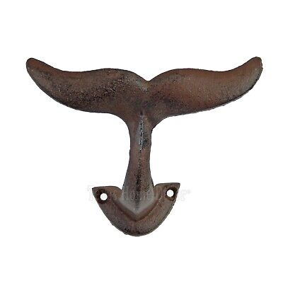 Whale Tail Wall Hook Cast Iron Coat Hat Towel Hanger Rustic Finish Nautical