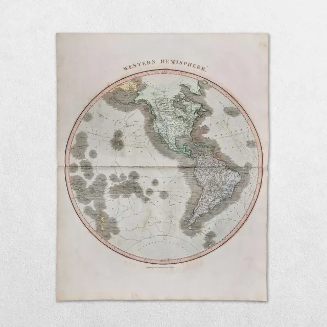Antique 19Th Century World Atlas Map John Thomson 1814 Four Hemispheres 4 Maps
