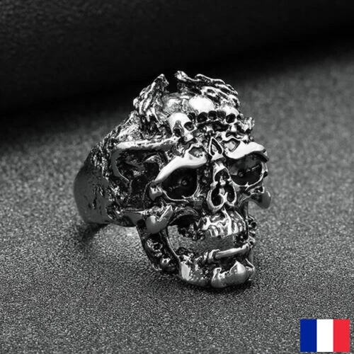 Bague Tête De Mort Biker Homme - Acier Inoxydable Argent - Taille 66/68/72 - Style Rock
