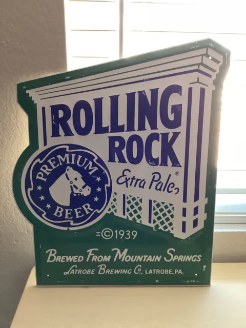 Rolling Rock 1990s Raised Graphics Metal Beer Sign