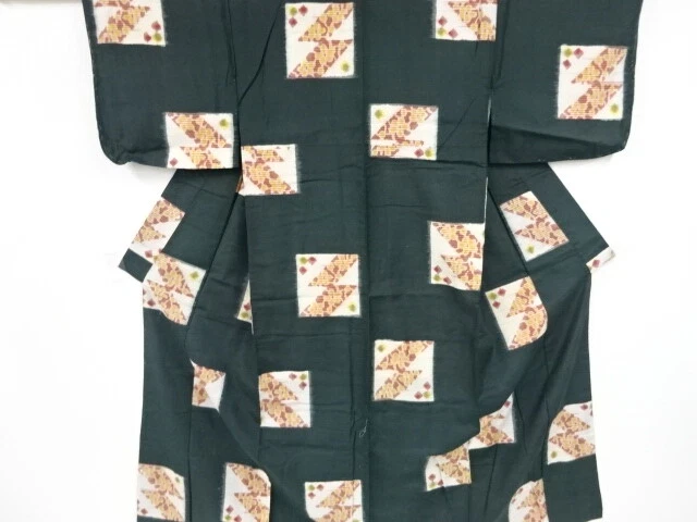 41845# Japanese Kimono / Antique Kimono / Woven Flower & Shikishi Pattern