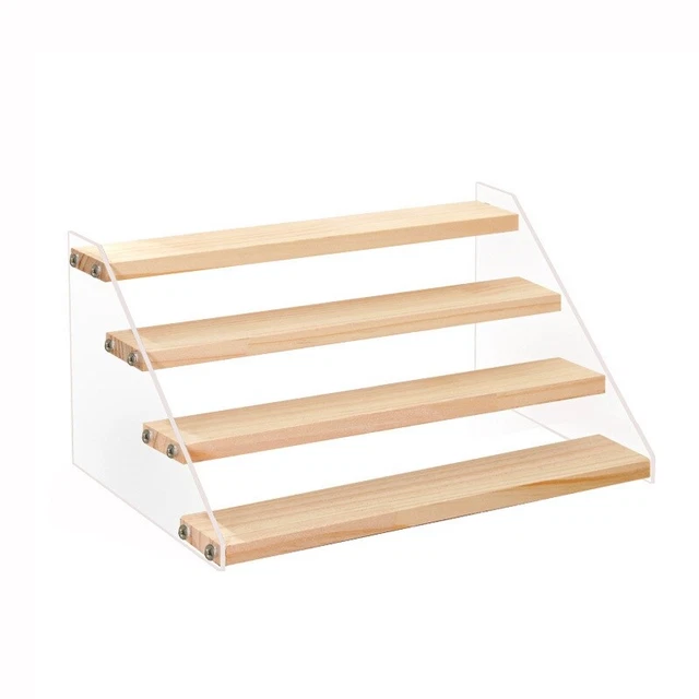Acrylic & Wood Display Stand, 4-Step Clear Display Riser Wood Shelf for DisJ2