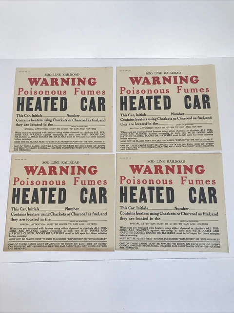 SOO Line Railroad Poisonus Warning paper placard lot of (4) dated 1-55 vintage