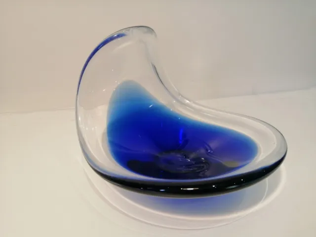 Mid-Century Modern Flygsfors Art Glass Bowl - Blue, Paul Kedelv, Swedish Design