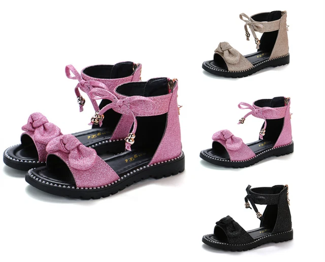 Scarpe Bambina Bambine Sandali Estivi Fiocco Nero Oro Rosa Glitter Pelle 27 - 37