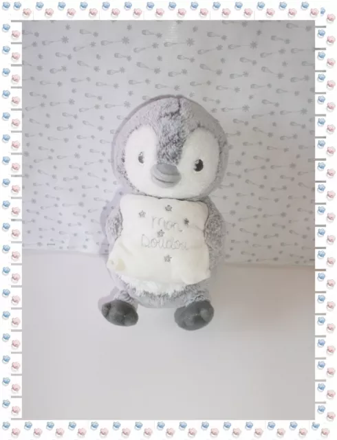 ① - Doudou Peluche Musicale Pingouin Gris Coussin Mon Doudou Tex Baby