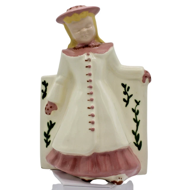 Vintage Hand Painted Ceramic Girl in Pink Dress & Hat Planter Vase Figurine