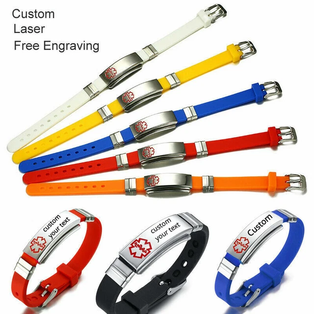 Vnox Personalized Medical alert ID Bracelet Silicon Emergency Saving Wristband