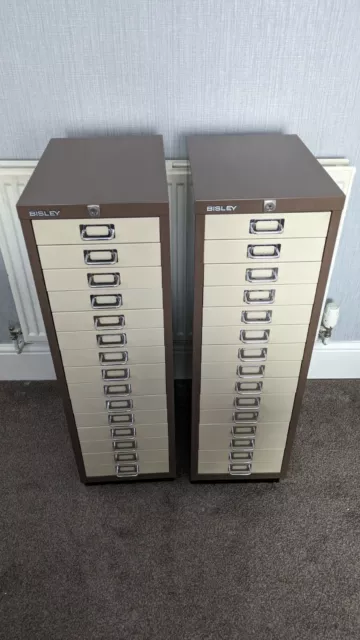 One Of Two Bisley 15 drawer filing cabinet used *Item One For Sale*
