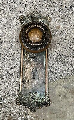 Large Heavy Antique Brass Victorian Entry Door Knob With Back Plate￼ 2