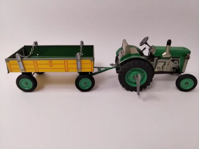 Kovap Zetor Traktor mit Anhänger, Federwerk Antrieb, Handbremse, Gänge, OVP