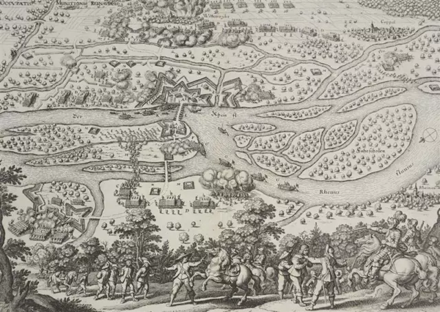 RHEINAU / Rhinau - Vogelschau - Matthäus Merian - Kupferstich 1643