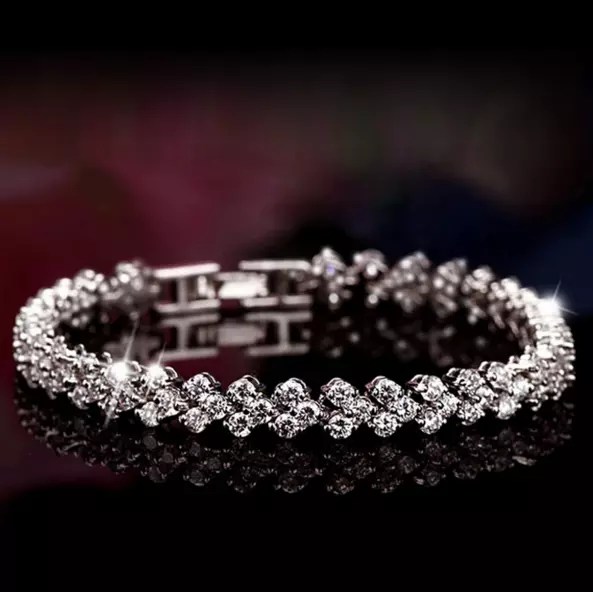 Bracciale Tennis Donna Argento Braccialetto Cuore Per Swarovski Zirconi Diamanti