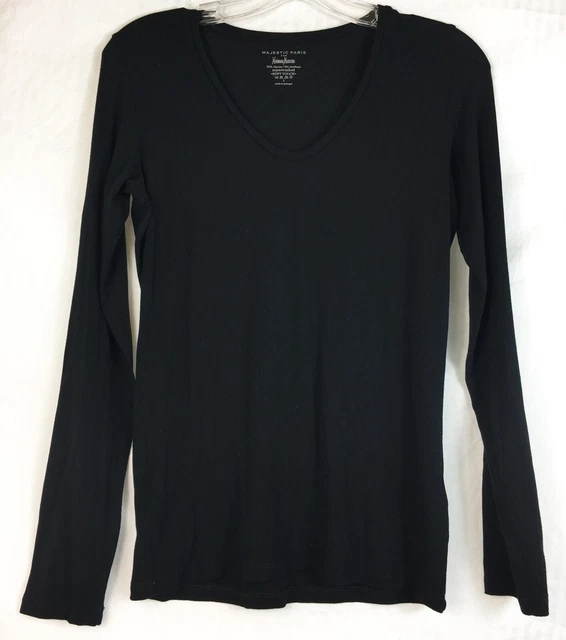 3 M Majestic Paris Neiman Marcus Black Long Sleeve  V- Neck Top Shirt