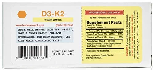 D3-K2 by BioProtein Technology - Liquid Sublingual Vitamin D3 / K2 ) 0.5 oz