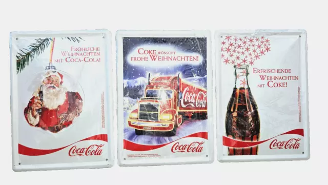 3 Blechschilder Coca Cola Weihnachtseditionen 15 x 21 OVP Neu Sammler