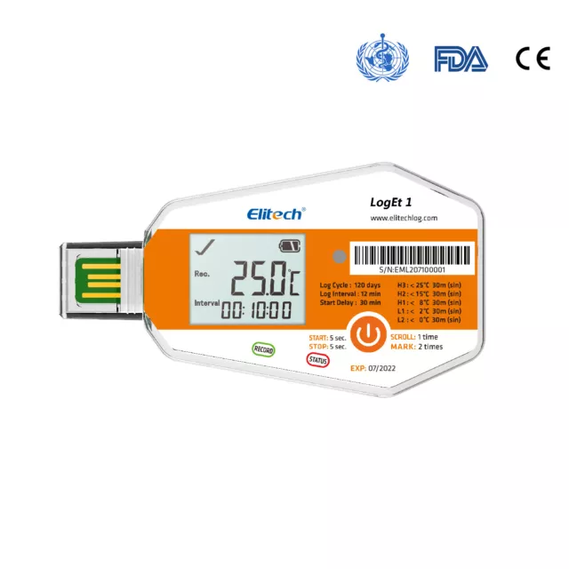 Enregistreur de données de température à usage unique Elitech LogEt 1 rapport PDF USB 16 000 points
