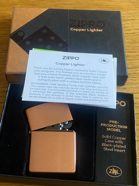 🔥 Pre Production Copper Zippo Lighter New And Boxed.
