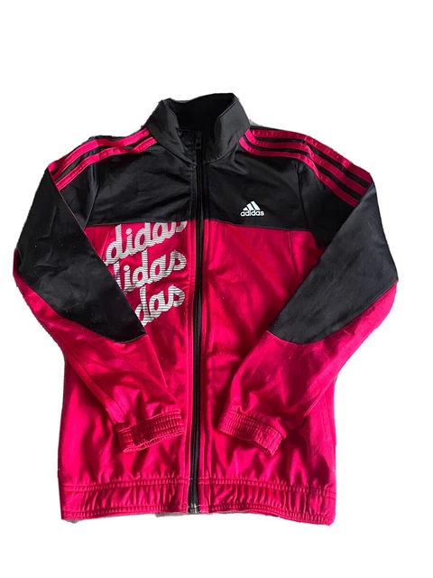 ADIDAS- Girl's Black & Pink Full Zip Sports/Track Jacket Size- 11-12 YEARS