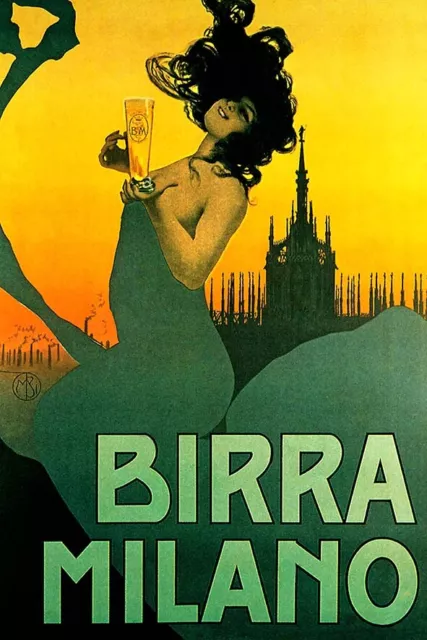 Poster Manifesto Locandina Pubblicitaria d'Epoca Stampa Vintage Birra Milano