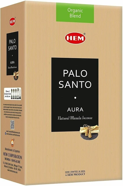 Hem Palo Santo Bâtons d'encens Aura Natural Masala AGARBATHI Fragrance...