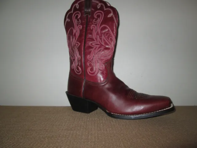 Women's ARIAT Brown Burgundy Pink Leather Square Toe Western Boots Size 10.5 B