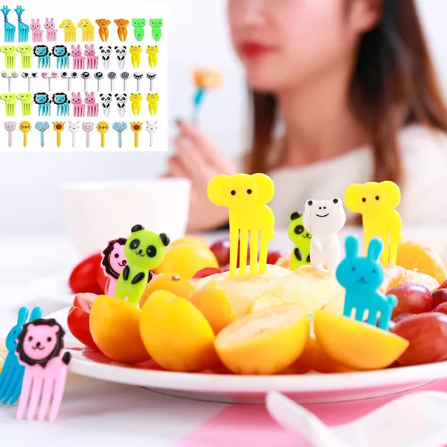 10/50 Piezas Mini Animal Comida Recoger Niños Fruta Tenedor Bento Caja Deco  <
