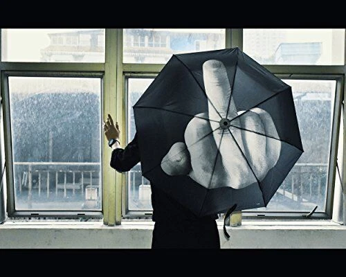 Creative Folding Middle Finger Up Yours Umbrella Waterproof Black Funny Sarcasm