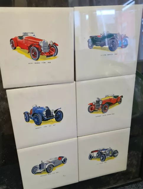 Vintage Car Ceramic Tiles various designs including Bugatti, Aston Martin, Lotus 2