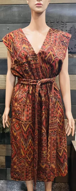 Beautiful Maxi Long Handmade Native American Print Cotton Dress M