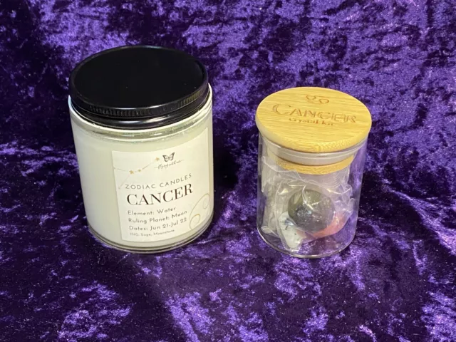 Zodiac CANCER Gift Set - Candle & Crystal Kit, Moonstone Astrology Horoscope