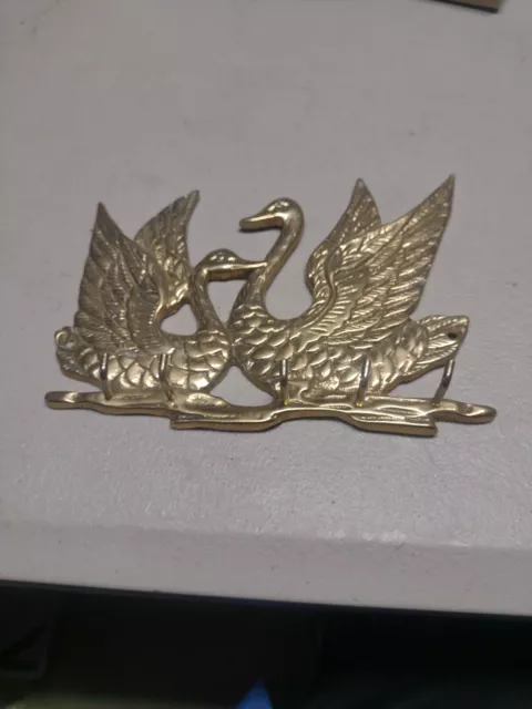Antique Solid Brass Swan Key hook rustic VTG  hanger mid century modern