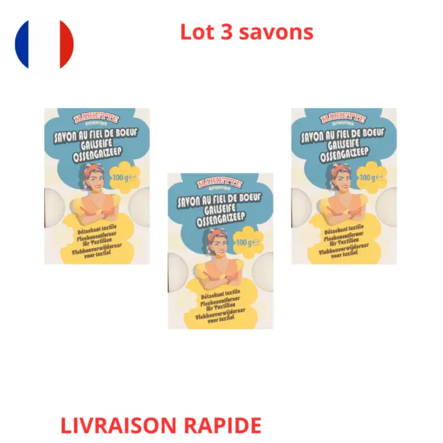 Lot de 3 SAVONS DETACHANT AU FIEL DE BOEUF  détache textile délicat neuf Fr