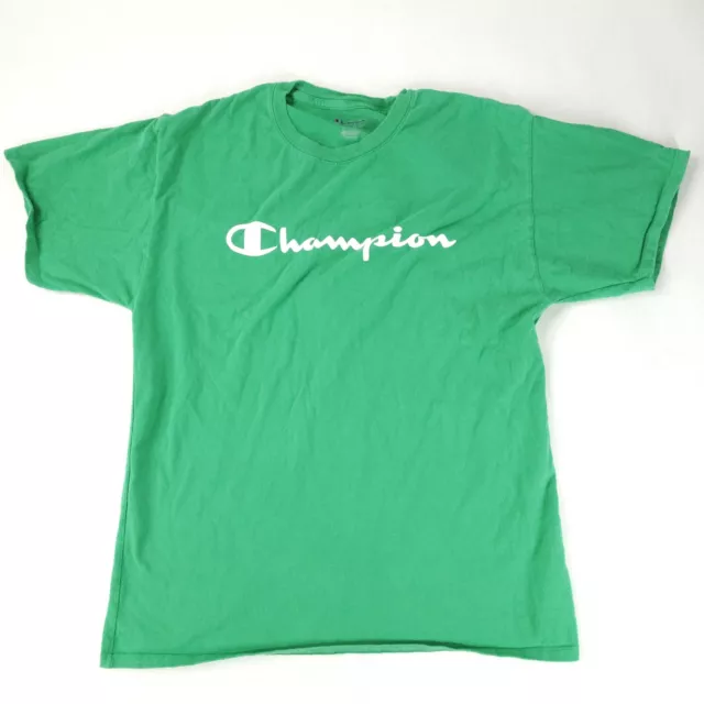 Champion T Shirt Mens Large Spell Out Logo Green Heavyweight Short Sleeve