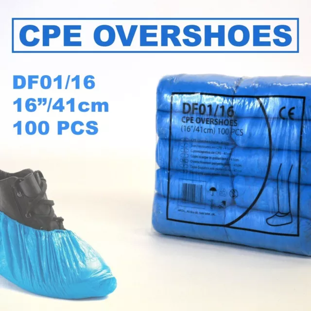 Disposable Shield CPE Overshoes 100 Pieces - 16" 41cm Shoe/ Boot Cover - DF01/16