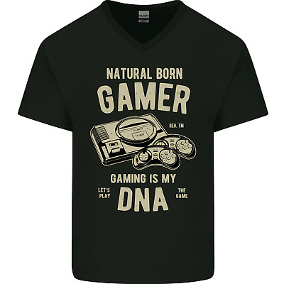 Natural Born Gamer Funny Gaming Mens V-Neck Cotton T-Shirt