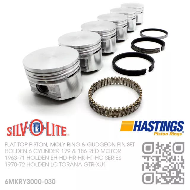186+030" Flat Top Piston & Moly Ring Set 6 Cyl Red Motor [Holden Hr-Hk-Ht-Hg]
