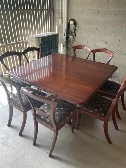Square Antique Regency Dining Table Circa 1835 + 8 Victorian Chairs Circa 1880