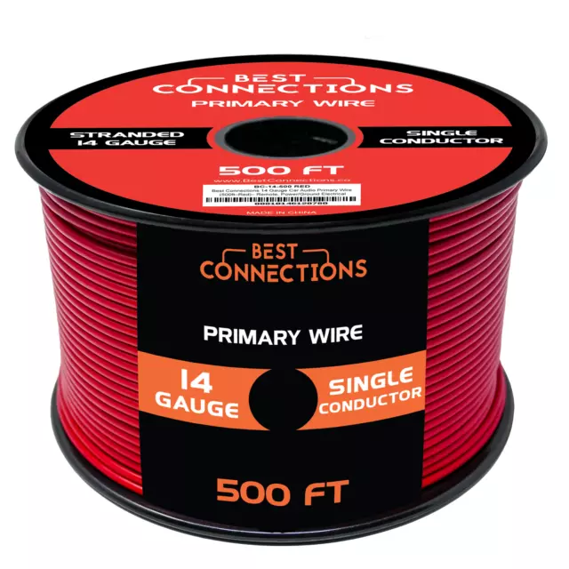 14 Gauge Car Audio Primary Wire (500ft–Red)– Remote, Power/Ground Electrical