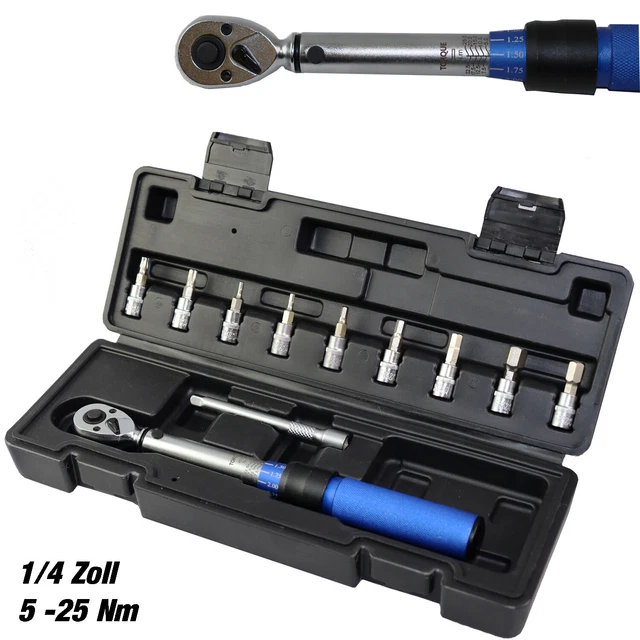Drehmomentschlüssel 1/4" 5-25 Nm Ratsche Drehmoment Werkzeug Stecknüsse Fahrrad