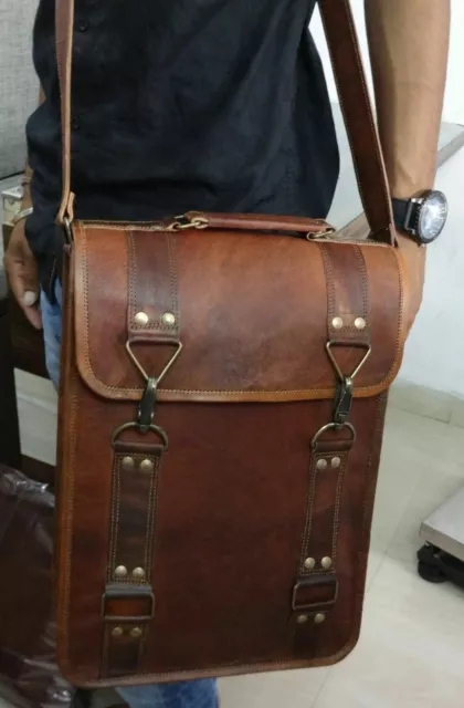 Men’s Genuine Brown Leather Laptop Bag Messenger Shoulder Briefcase Handbag