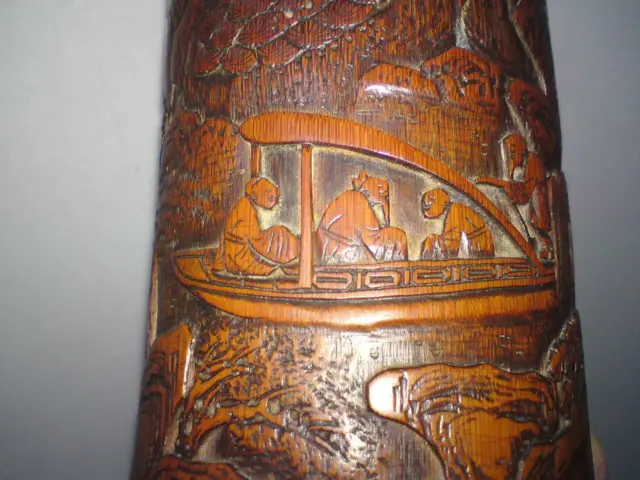 19th century carved bamboo wood 'ode to the red cliff' brush pot bitong