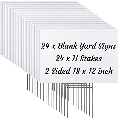 24 Sets Blank Yard Signs With H Stakes 12 x 18 Inch Waterproof Custom White