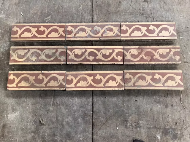 Vintage Antique Victorian Maw & Co 6” x 2” Border Encaustic Floor Tile Reclaimed