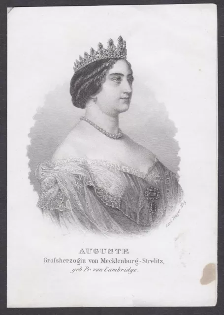 Augusta Karoline von Cambridge Portrait Stahlstich engraving 1860