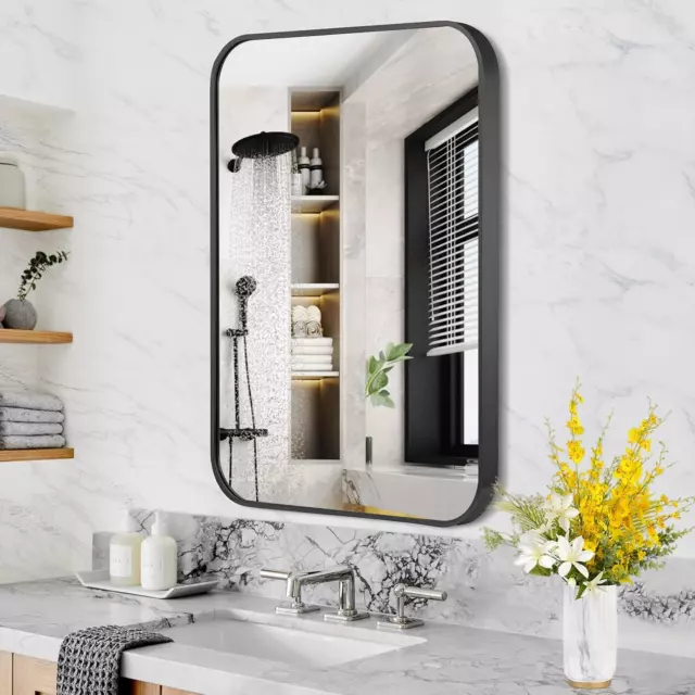Espejo de tocador negro para fregadero, espejo rectangular pequeño montado en pared f