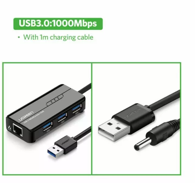 Hub USB Réseau Adaptateur 3 Ports USB 3.0 RJ45 Lan Gigabit Ethernet 1000 Mbps