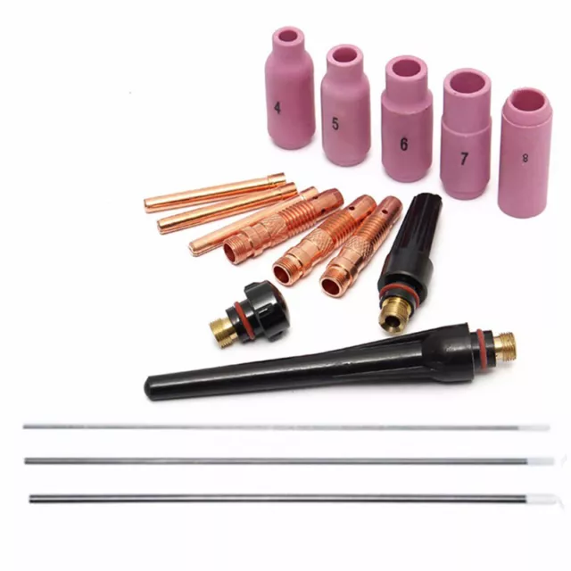 17 Pcs TIG Welding Torch Cup Collet Body Nozzle Tungsten Kit WP-17 WP-18 WP-26